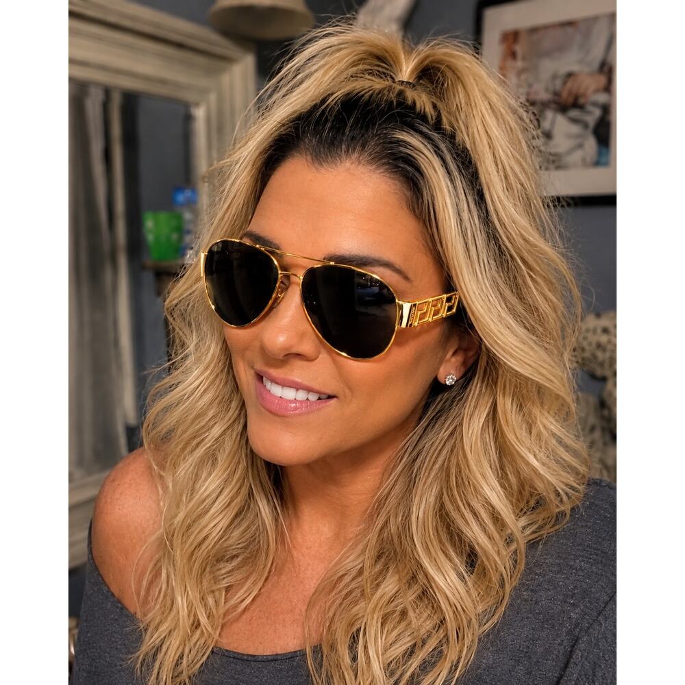 Versace VE2289 Gold Aviator Sunglasses Grey Lenses Greca Temple - Picture 4 of 4